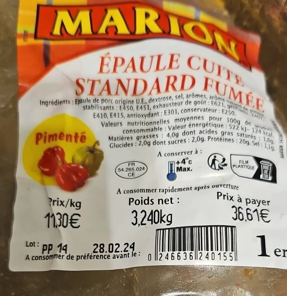 Epaule cuite standard fumee