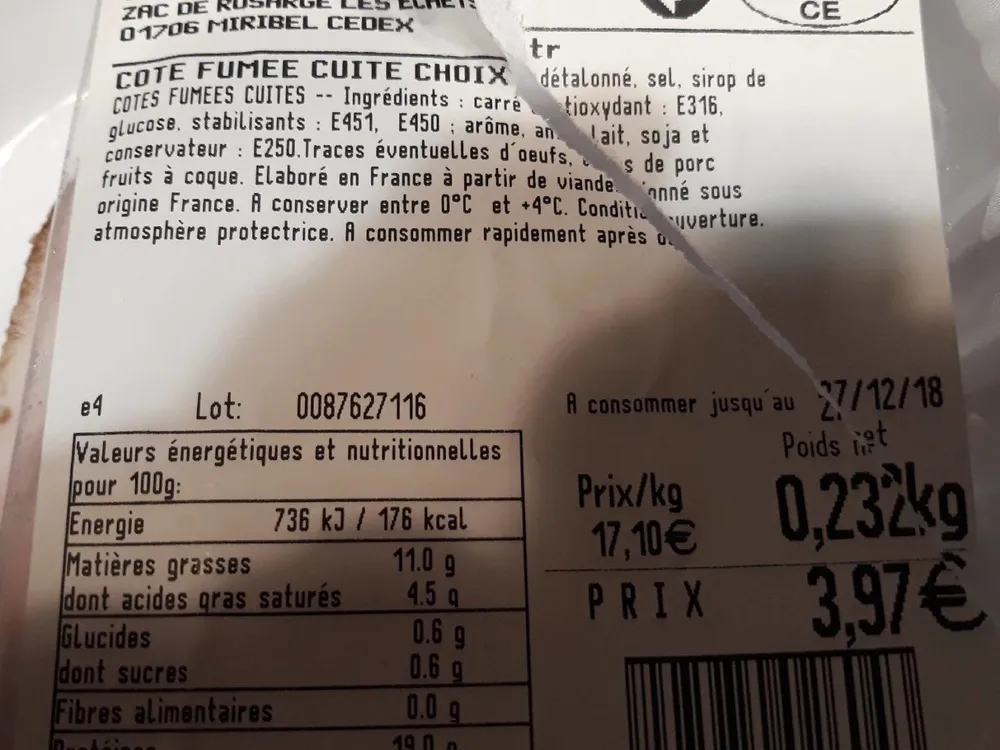 Cote fumée cuite