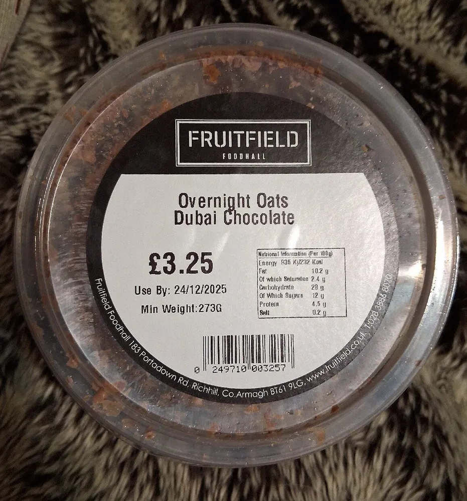 Overnight Oats Dubai Chocolate