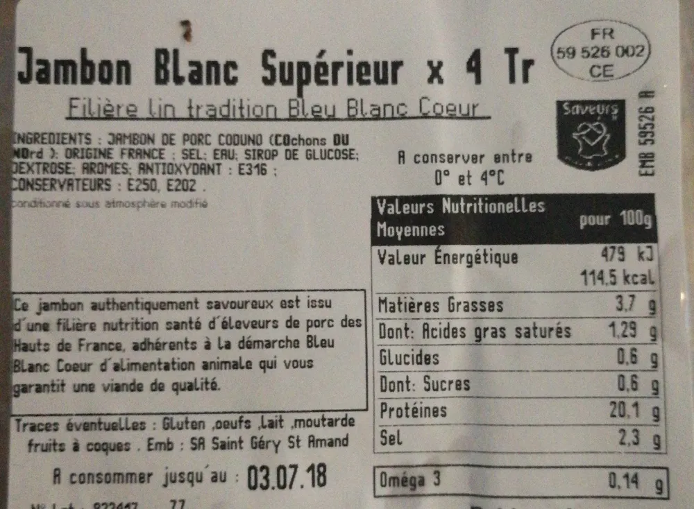 Jambon blanc supérieur x4 Tr