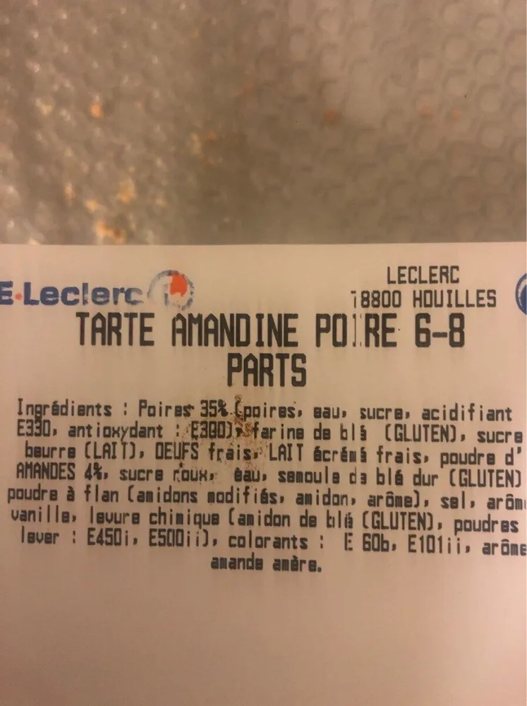 Tarte amandine poire