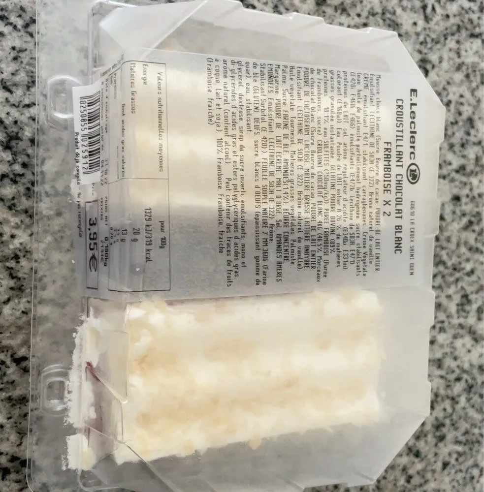 Croustillant chocolat blanc framboise