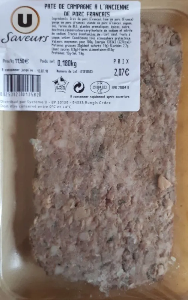 Pâté de campagne a l'ancienne de porc français