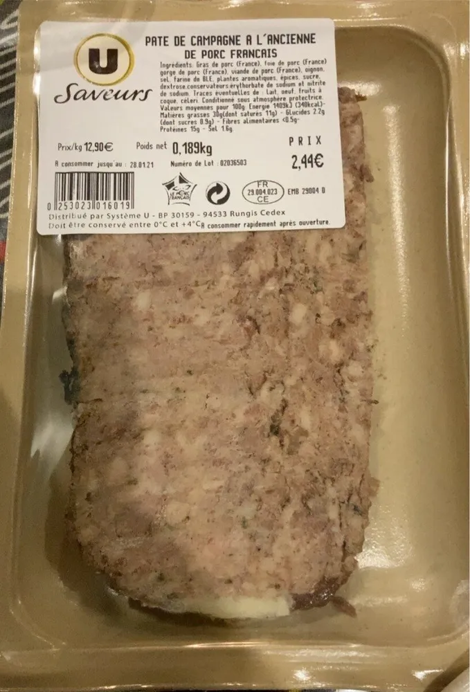 Pate de campagne a l’ancienne de porc francais