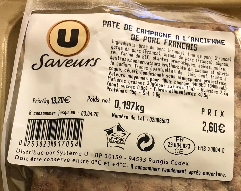 Pâté de campagne de porc français à l'ancienne