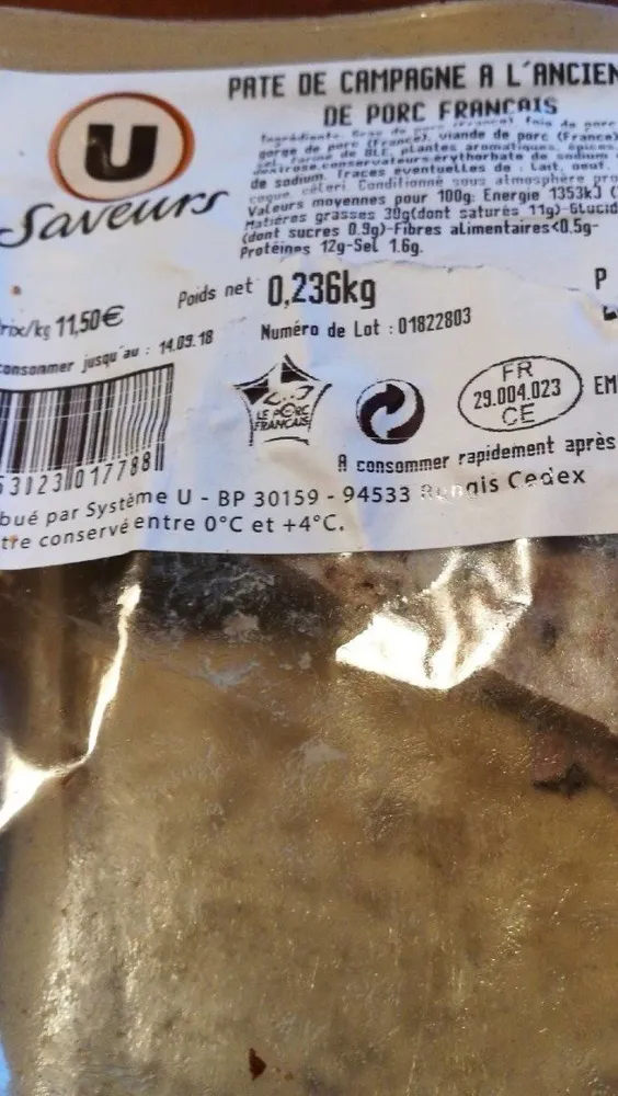Pâté de campagne à l'ancienne de porc français