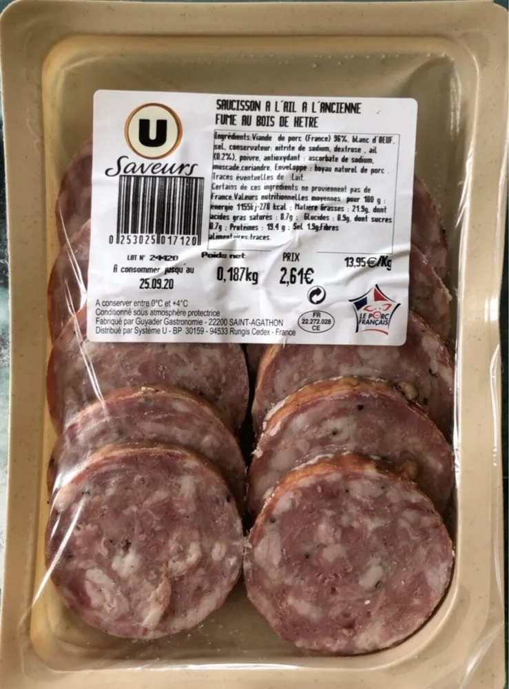 Saucisson à l’ail à l’ancienne fumé au bois de hètre 187gr