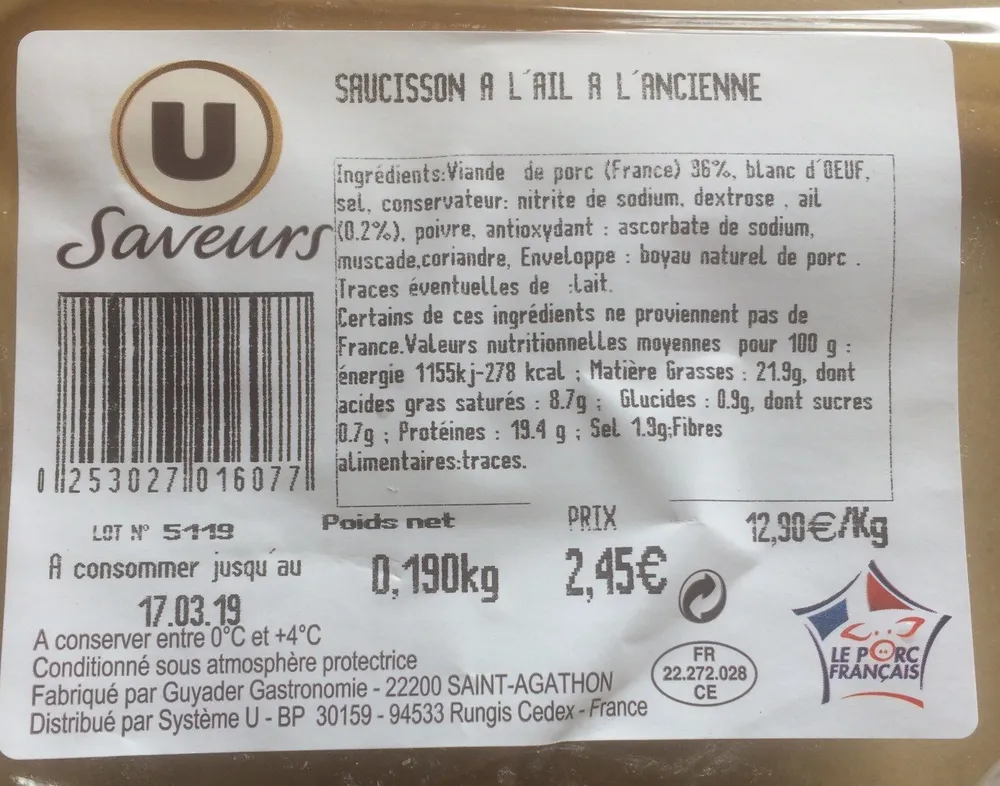 Saucisson a l'ail a l'ancienne