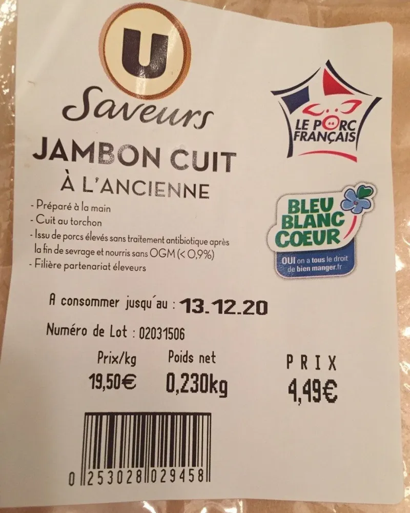 Jambon cuit a l'ancienne U Saveurs