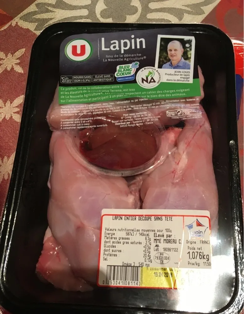 Lapin entier decoupe sans tete bleu blanc