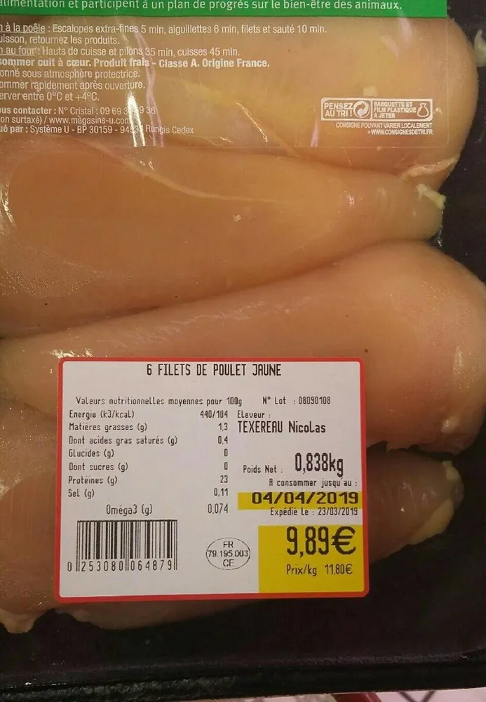 6 filets de Poulet jaune