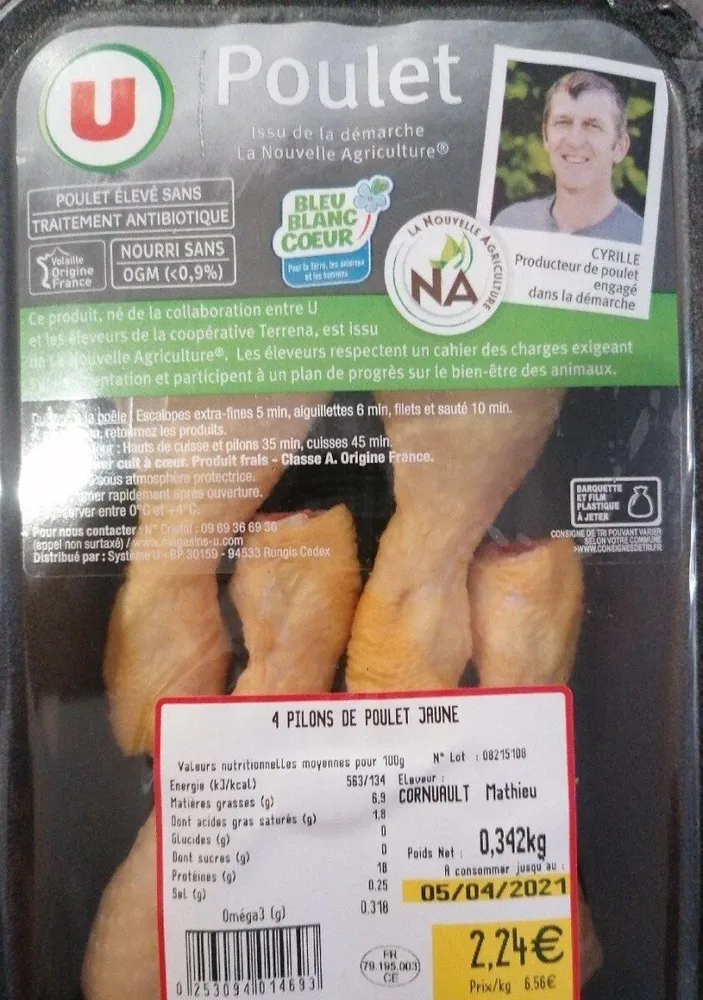 4 pilons de poulet jaune