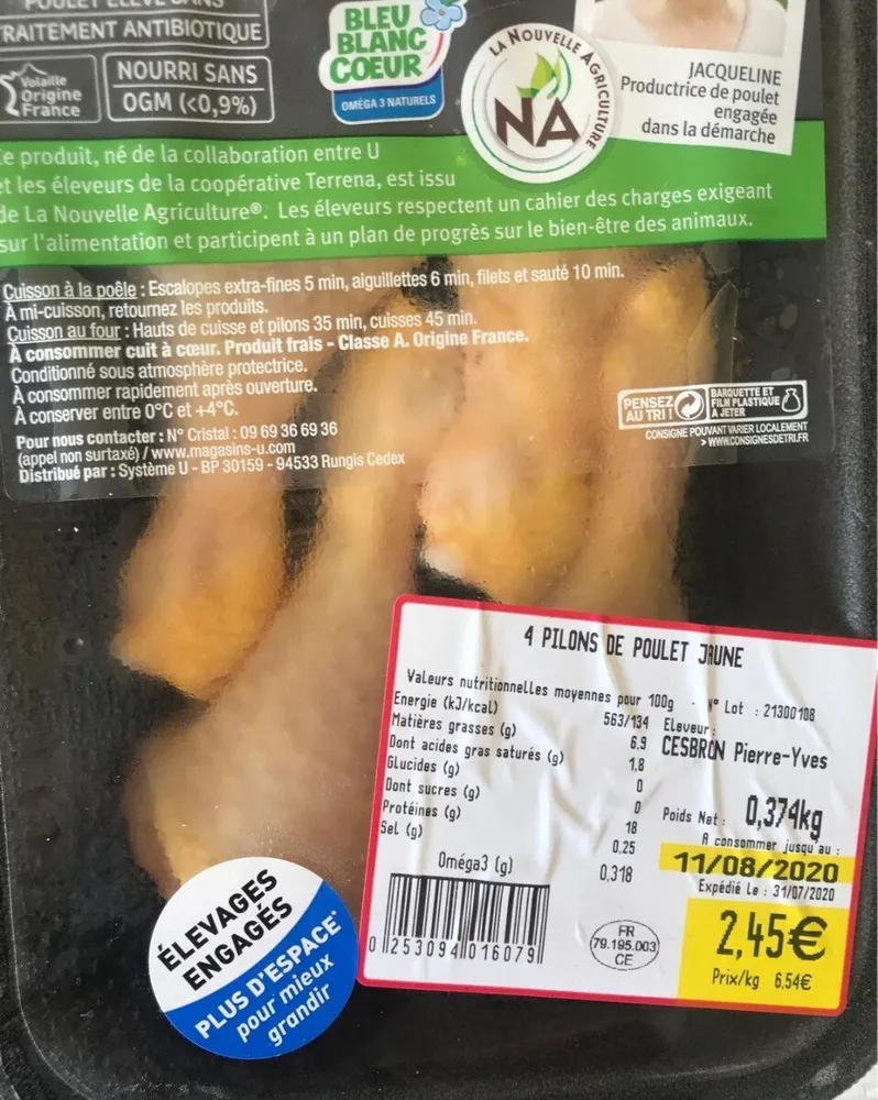 4 pilons de poulet jaune