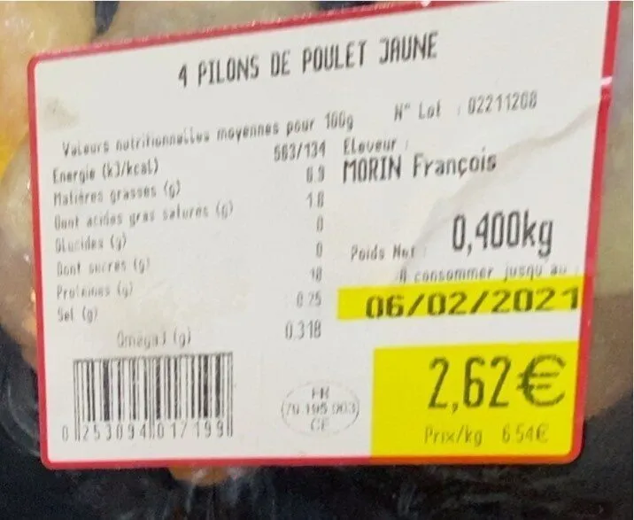 4 pilons de poulet jaune