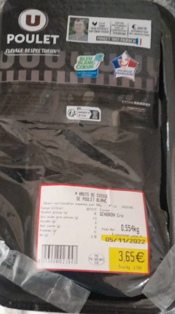 4 haut de cuisse de poulet blanc