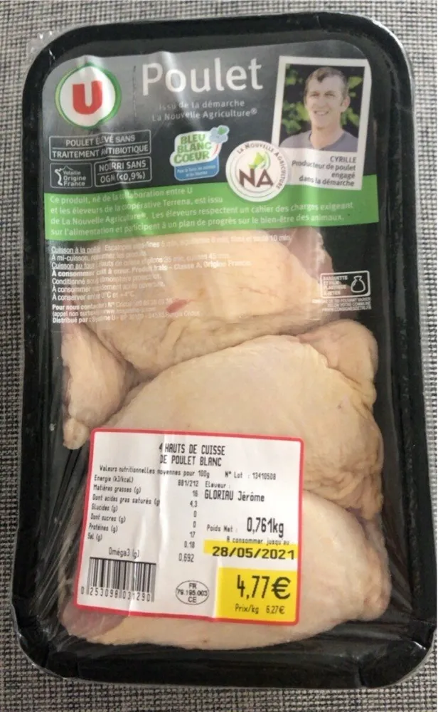 4 Hauts de cuisse de poulet blanc
