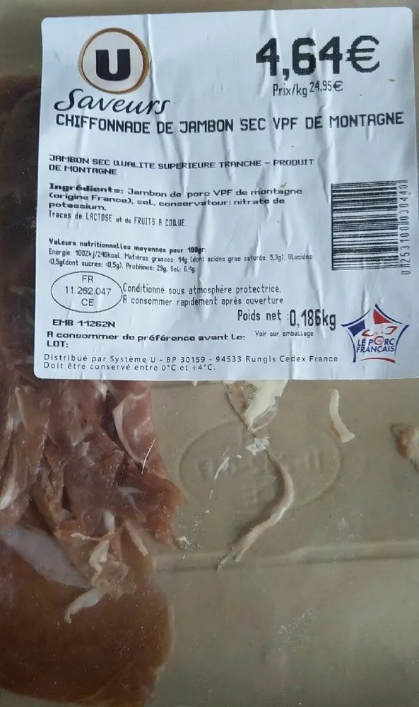 Chiffonade de jambon sec VPF de montagnes