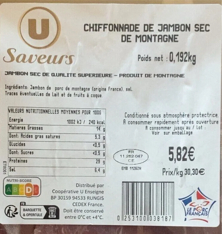 Chiffonade de jambon sec de montagne