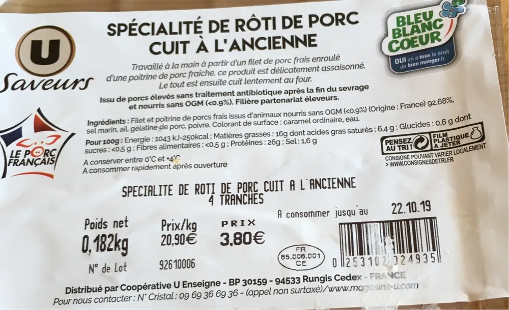 Specialité de Rôti de Porc cuit à l'ancienne