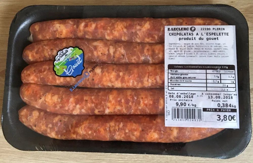 Chipolatas à l'espelette produit du gouet