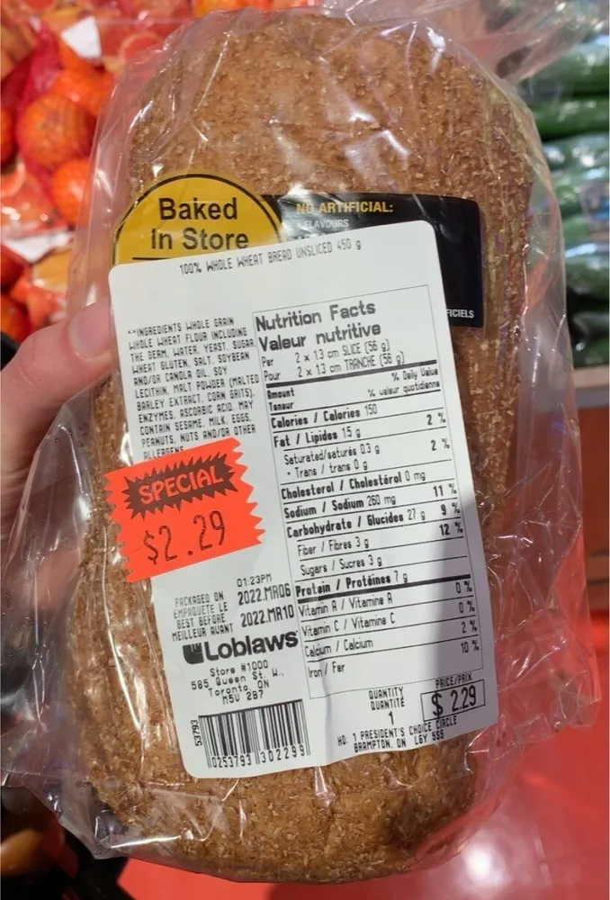 Loblaws Whole Wheat Bread