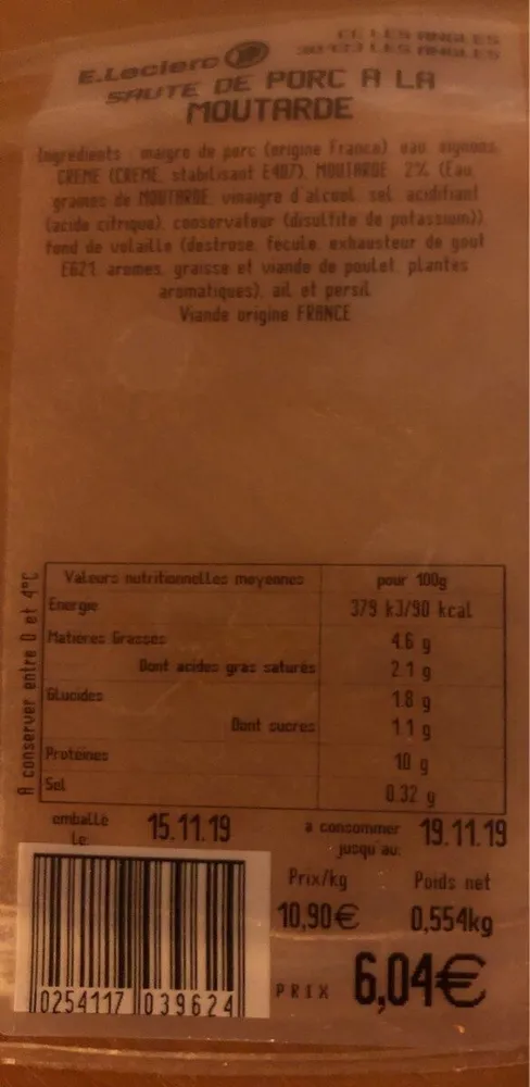 Saute de porc a la moutarde