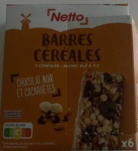 Barres céréales chocolat noir et cacahuètes