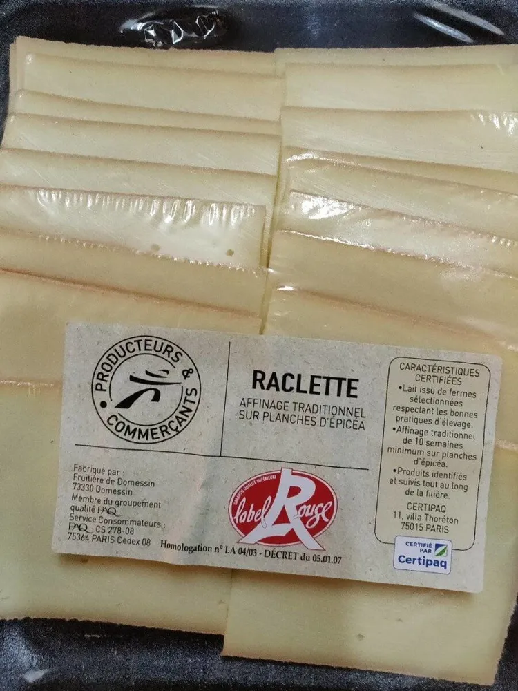 Raclette label rouge au lait pasteurisé en tranches