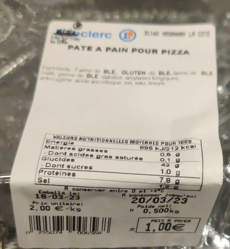 Pate à pain pour Pizza