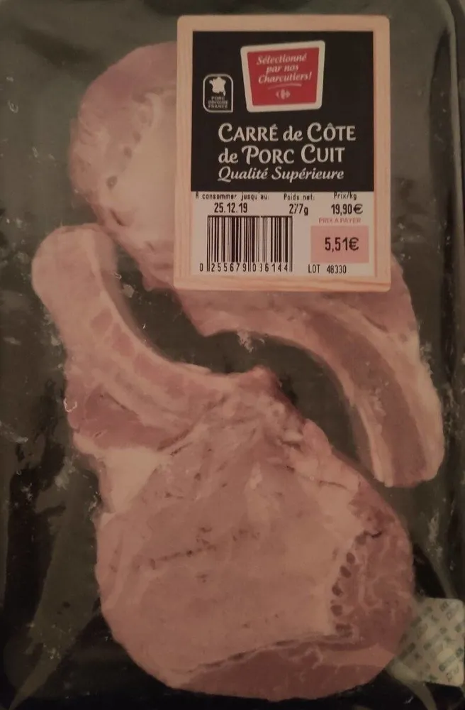 Carré de côte de porc cuit