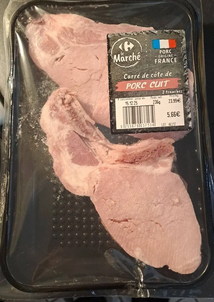 Carré de côte de porc cuit