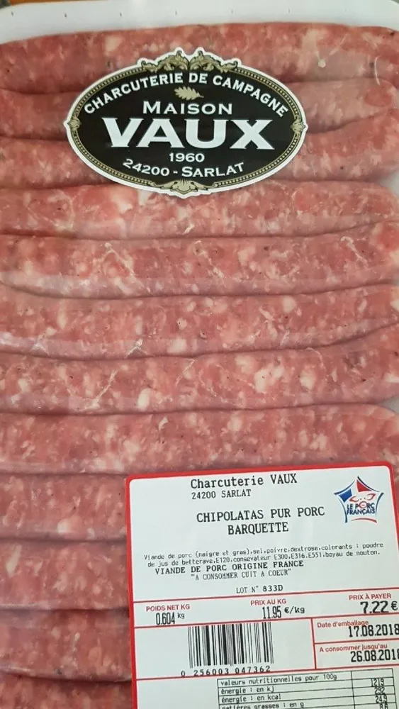 Chipolatas pur porc barquette