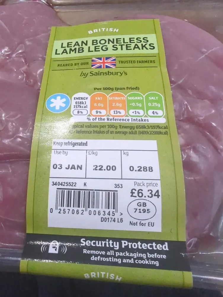 Lamb Boneless Leg Steaks (pan fried)