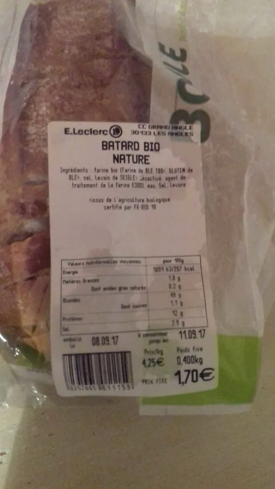 Pain boule bâtarde bio nature