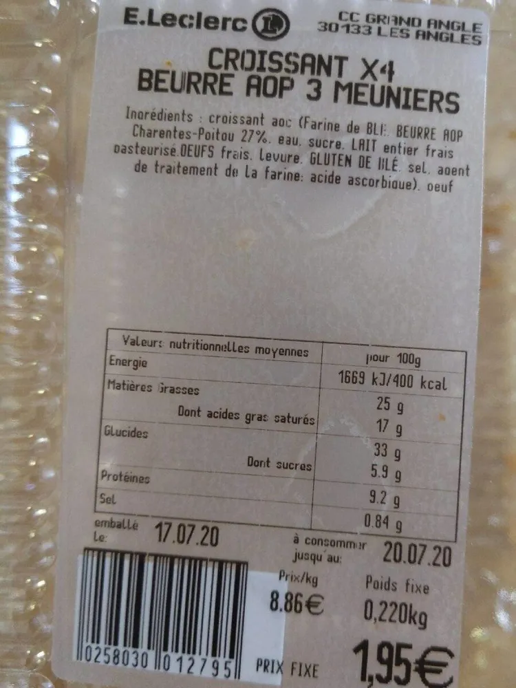 Croissant x4 beurre app meunier