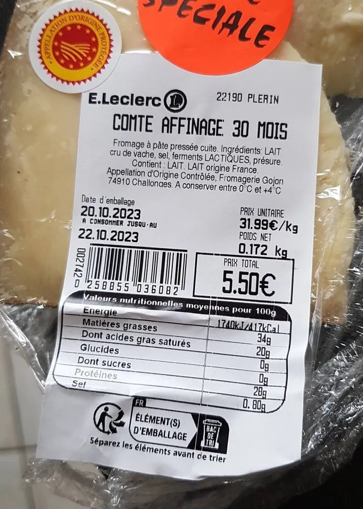 Comte affinage 30 mois
