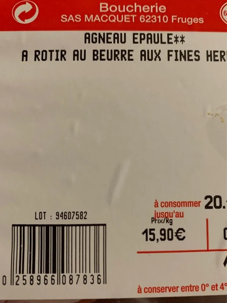 Agneau epaule au beurre et aux fines herbes