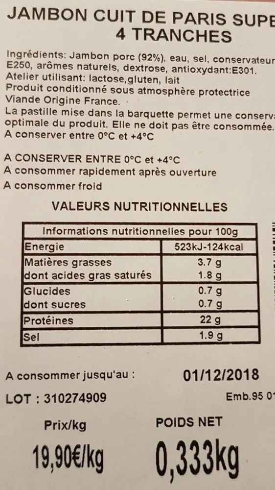 Jambon de Paris 4 tranches