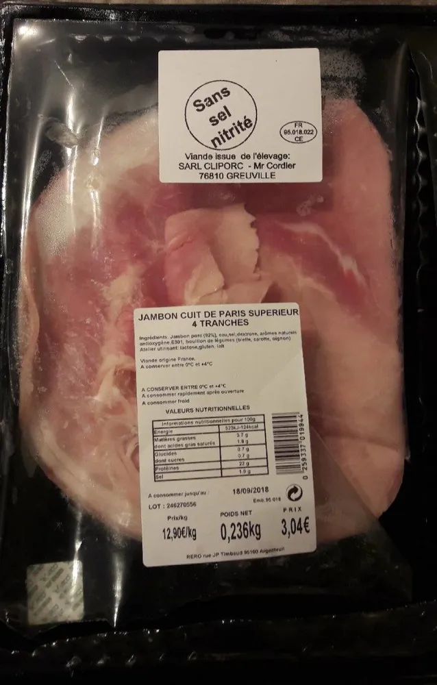 Jambon cuit de Paris supérieur 4 tranches