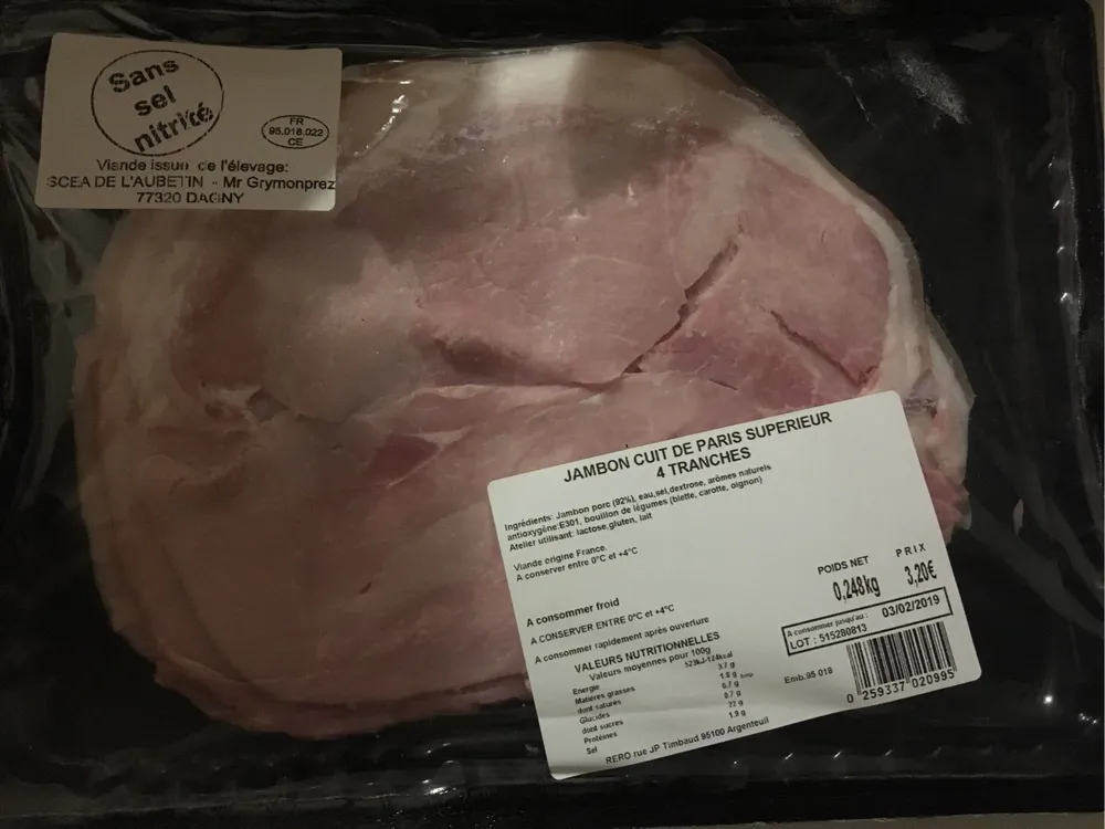 Jambon cuit de Paris superieur 4 tranches