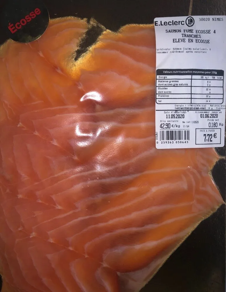 Saumon fumé ecosse 4 tranches élevé en ecosse
