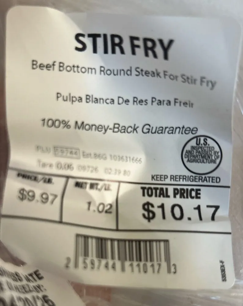 Beef Bottom Round Stir Fry Steak