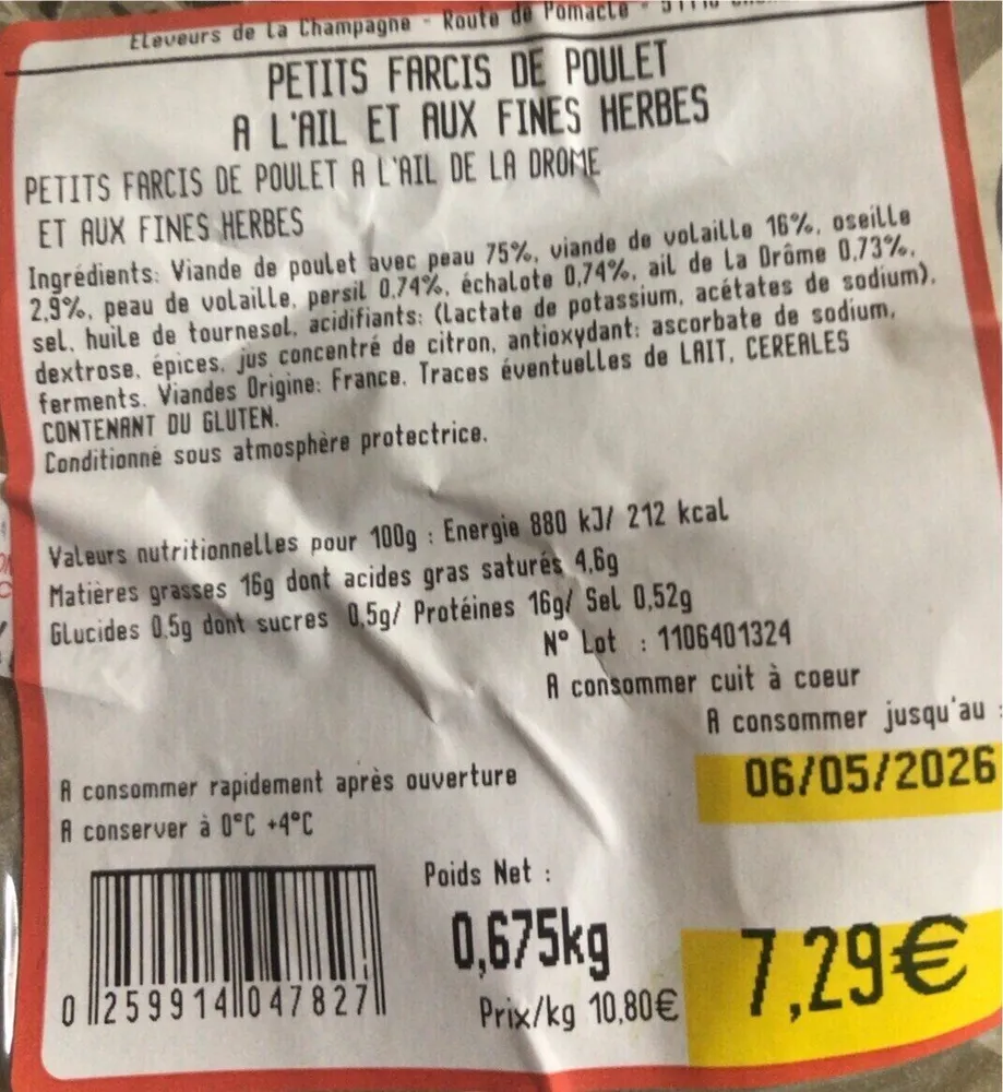 Les petits farcis de poulet ail et fines herbes