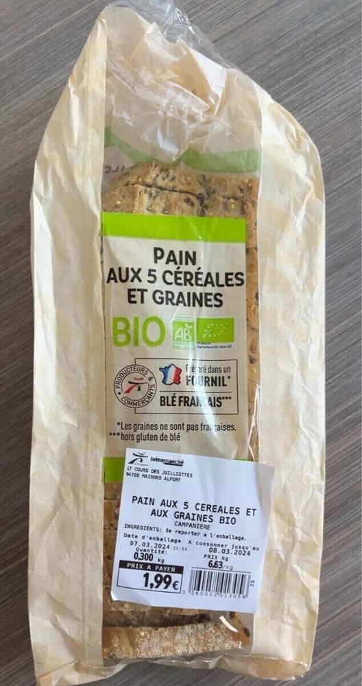 Pain aux 5 céréales et graines bio