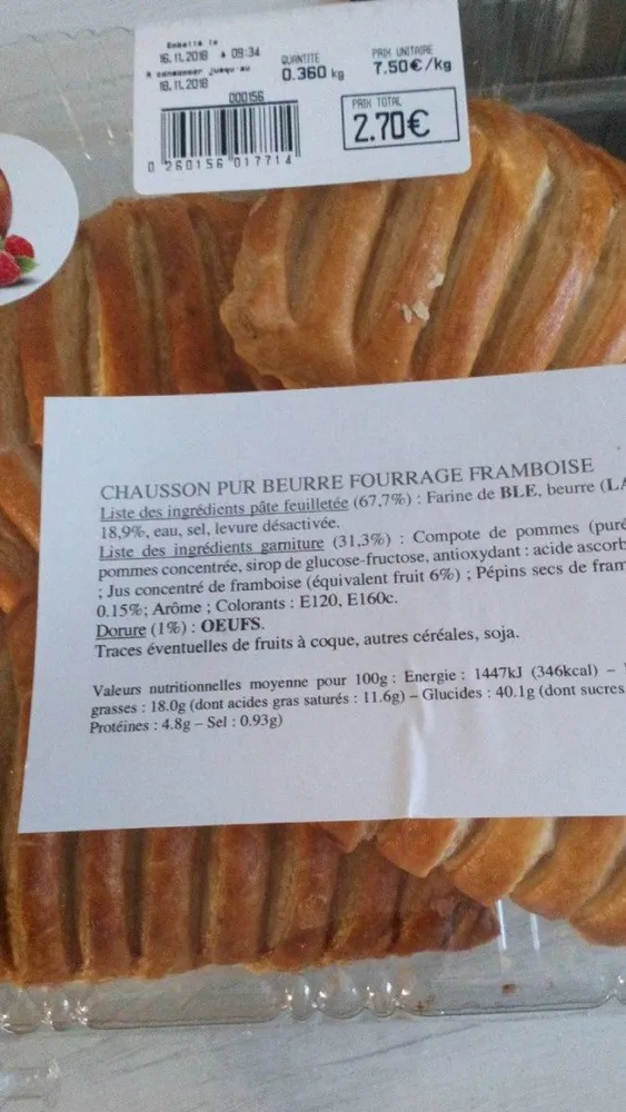 Chausson pur beurre fourrage framboise