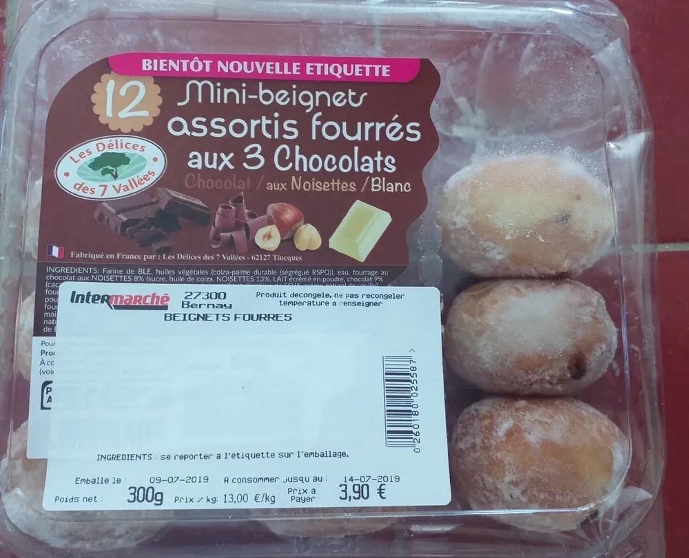 12 mini-beignet assortis fourrés au 3 chocolats