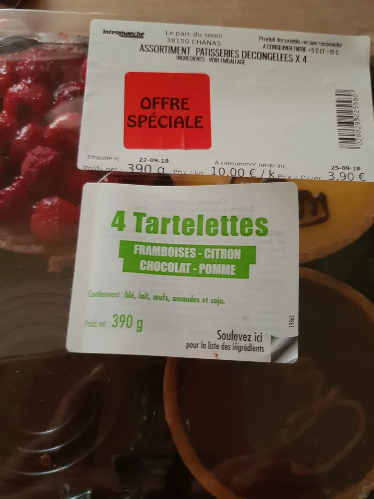 4 Tartelettes Framboises - Citron - Chocolat - Pomme