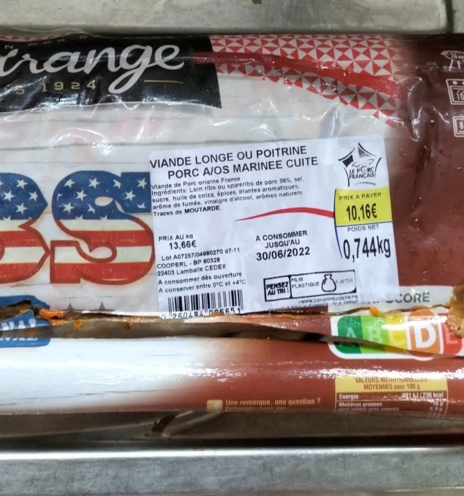 Ribs viande longe poitrine porc marinée cuite
