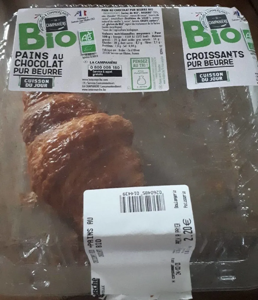 Pain au chocolat pur beurre et croissants pur beurre