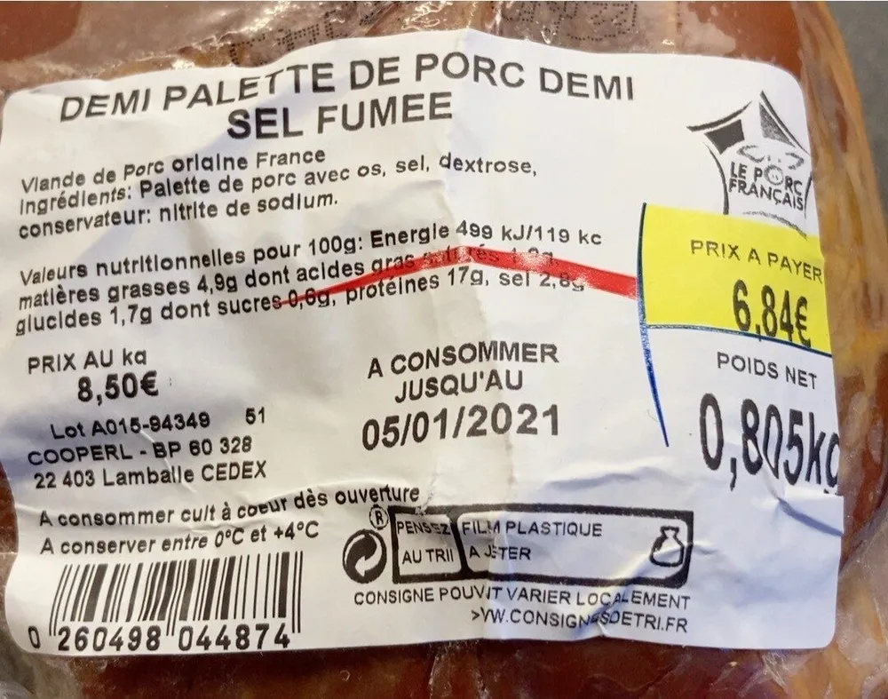 Demi palette de porc demi sel fumee